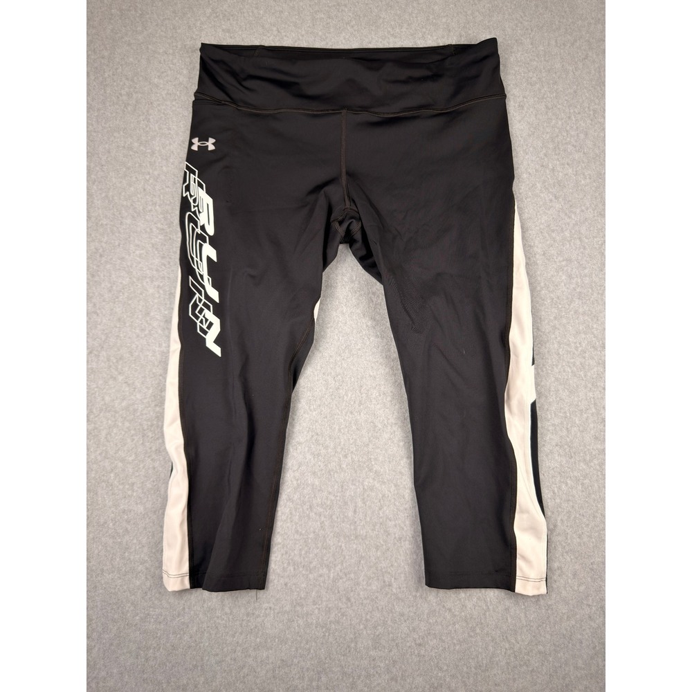Under Armour HeatGear Compression Leggings Black White Graphic Run Capri XL